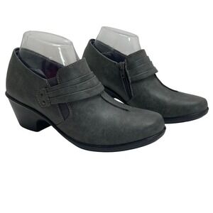 Easy Street Bootie Comfort Wave Women Grey Ankle Boots Block‎ Heel Side Zip 9M